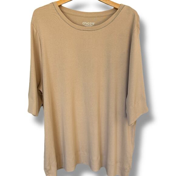 NWT Chico's Elbow Tee Women's Size 4 (2X) Pima Knit Caviar Leisure Canella Tan - Picture 1 of 6